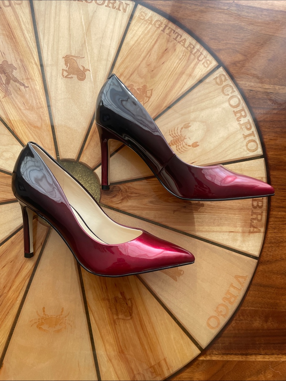 Nine West Burgundy and Black Ombré Patent Pointed-Toe Pumps